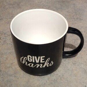 1/2 Quart Embossed "Give Thanks" Ceramic Black Bowl Mug with Handle